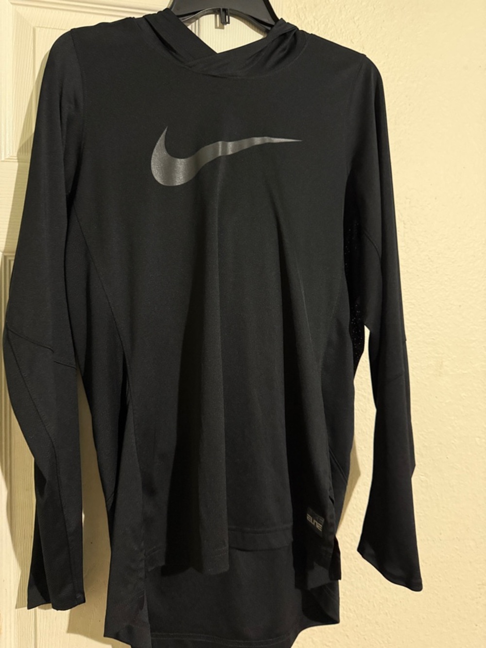 Nike Black Hooded Long-Sleeve Performance Shirt with Silver Swoosh
